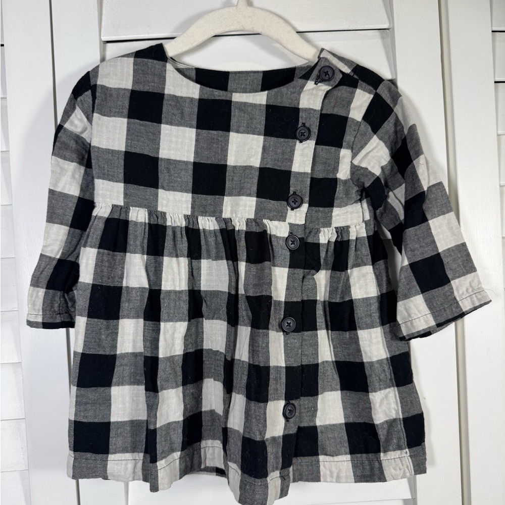 TEA Buffalo Plaid Black and White Kids Dress 12-18 months